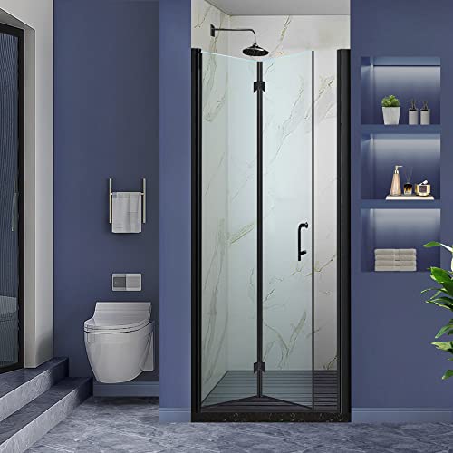 Grogro Frameless Bifold Glass Shower Door,30-31.5" W X 72" H Pivot Shower Door, Matte Black Finish,1/4 In Thick Clear Tempered Glass Shower Panel,Shower Doors Can Be Installed Left Or Right #TOP1