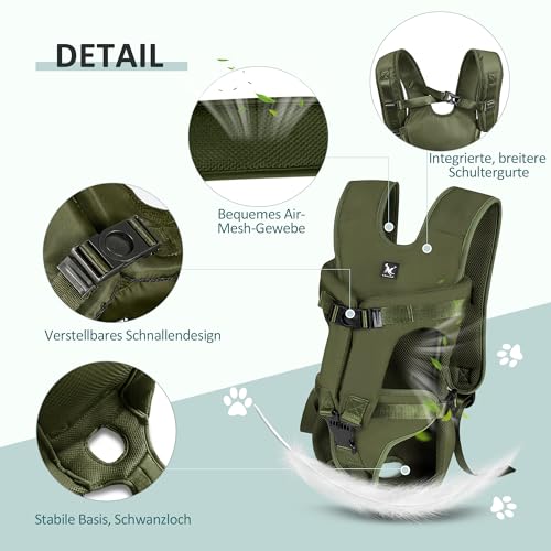 ALLSOPETS Hunderucksack für Mittlere Hunde, Verstellbar und Leicht, Ideal zum Wandern, Radfahren, Reisen und Camping (Armeegrün, M)