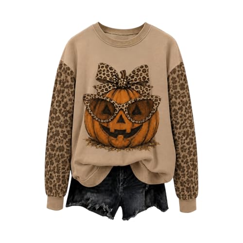 Halloween Sweatshirts for Women Foliage Print Casual Gym Long Sleeve Shirts - image 3