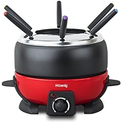 H.Koenig Fondue 6 Personas, 800 W, 2 litros, Capacidad de 2 l, 44 Decibeles, Acero, Rojo