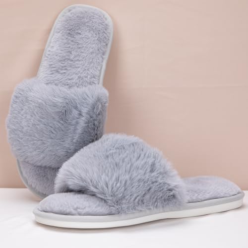 Generic Women's Fuzzy Open-Toe Slippers - One Size, Lightweight, Non-Slip, Ideal Gift for Women