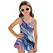 Wanyint Girls One Piece Swimsuit with Skirt, Scoop Neck & V Back Fashion Swimming Bathing Suit Sleeveless Summer Beach Swimwear for Kids Age 8-9, Purple Blue Gold Marble