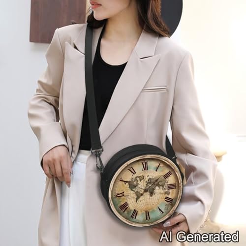 Image of Women Novelty Round Clock Shape Zippered Clock Purses for Women Tote Handbag Shoulder Bag, Gift for Mom Girlfriend
