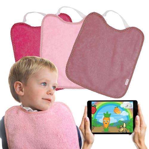 PIROLETE | Pack 3 baberos tonos rosa - baberos bebe impermeables - babero impermeable bebe - baberos con goma guarderia - baberos impermeables bebe - baberos rizo guarderia - babero bebe (Rose)