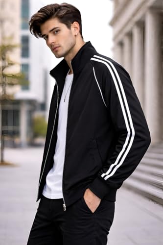 Image of THIRD QUADRANT Jackets || Jacket for men || Lightweight baseball Outwear Jacket with black and whie stripe