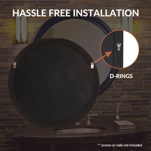 Image of Howard Elliott Collection George Round Oil Rubbed Bronze Wall Mirror, Bevelled Vintage Hanging Wood Framed Vanity Mirrors for Home Decor, Living Room, Bathroom, Bedroom, or Hallway, 36 Inch Round