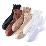 bropapa Women's Ruffle Socks,Patterned Ankle Casual Knit Fashion Dress Crew Sock, Cute Lettuce Frilly Socks for Girls 6 Pack