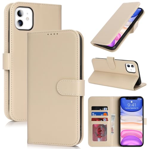 Image of for iPhone 11 Case Wallet with Card Holder,for iPhone 11 Wallet Case for Women Men,PU Leather Shockproof Magnetic Buckle Stand Flip Phone Case-Beige