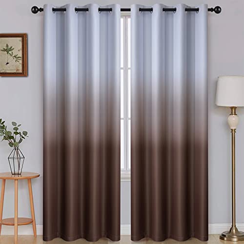 Image of SimpleHome Ombre Gradient Brown White to Gray Curtains for Bedroom, 52Wx96L | Room Darkening Curtains,Light Blocking Thermal Insulated Grommet Window Curtains for Living Room,2 Panels,96 Inches Length