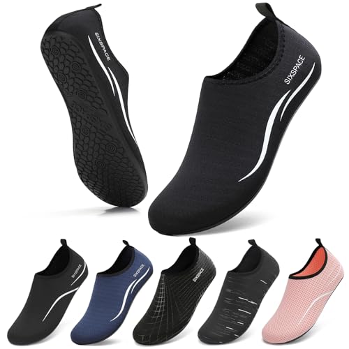 Image of Sixspace Water Shoes for Women Men Aqua Socks Swim Shower Beach Barefoot Pool Quick-Dry Non Slip Lake Surf (EGUS058MXXZ485BK39)