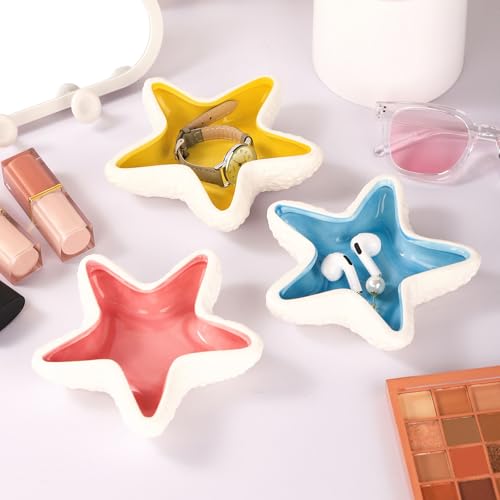 WHJY Blue Ceramic Starfish Trinket Dish, Beachy Room Decor Aesthetic Jewelry Holder Dish, Beachy Décor, Trinket Bowl, Entryway Bowl for Keys, Cute Jewelry Dish for Desk - Image 6