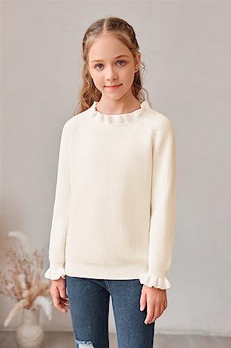 Febriajuce Girls Crewneck Sweaters Kids Fall Long Sleeve Cute Knit Pullover Tops 5-14 Years2