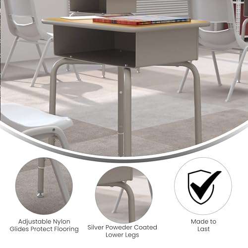 Image of Flash Furniture Metal Student Desk, Maple /Silver | Durable Construction, Commercial Use