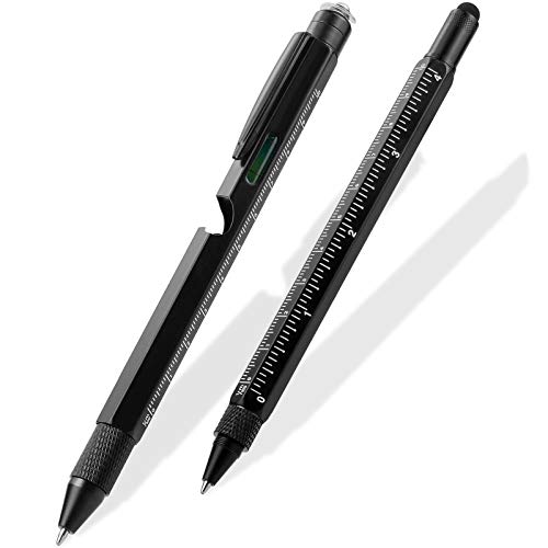 2Pcs Multi-Tool Pen Set with LED Light/Phillips & Flathead Screwdriver/Touchscreen Stylus Pen/Ruler/Level/Bottle Opener/Ballpoint Pen, Aluminum Pen Tool