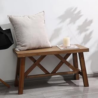 Wnutrees 30" Farmhouse Wood Bench, Rustic Solid Wood Entryway Bench Seat with Double X-Structure for Dining Room, Living Room, Hallway, Structural Stability, Natural