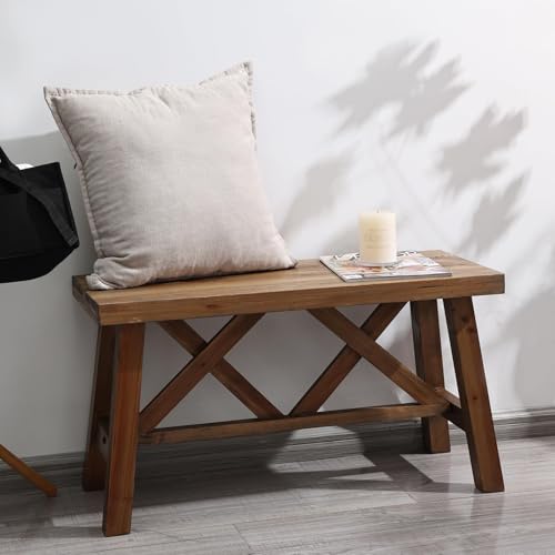 Wnutrees 30" Farmhouse Wood Bench, Rustic Solid Wood Entryway Bench Seat with Double X-Structure for Dining Room, Living Room, Hallway, Structural Stability, Natural