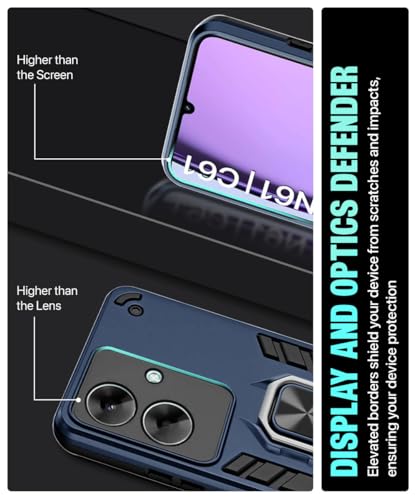 Image of WOW IMAGINE Shock Proof Back Case Mobile Cover for Realme Narzo N61 | Realme C61 (Tough Armor | Hybrid PC + TPU | Full Protection with Ring Holder & in-Built Kickstand | Blue)
