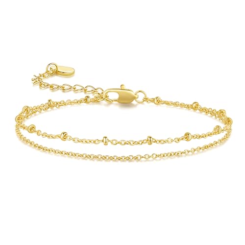 Gold Bracelets for Women 14K Gold Bracelets for Women Chain Bracelet for Womens Double-Layer Chain Design Layered Bracelet for Womens