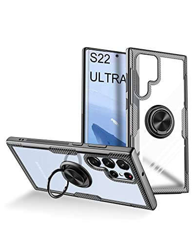 WeiCase Funda para Samsung Galaxy S22 Ultra 5G, Transparente Ultrafina Carcasa con Anillo Bumper Silicona Antigolpes Armor Case Carcasa para Samsung S22 Ultra, Negro Cover