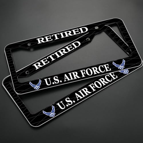 Image of 2PCS License Plate Frames for Retired U.S.Air Force,Car License Plate Bracket Holder, Premium Aluminum Alloy Weather Proof License Plate Covers with Screw Caps Cover Set Car Accessories