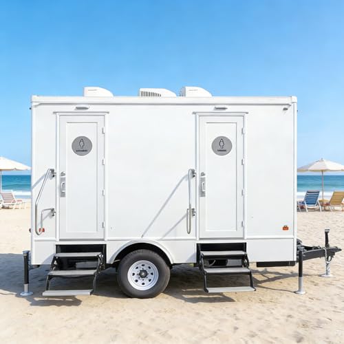 Luxury 2-Stall Mobile Restroom Trailer with Air Conditioning & Non-Slip Flooring, Towable Portable Toilet for Events & Commercial Use