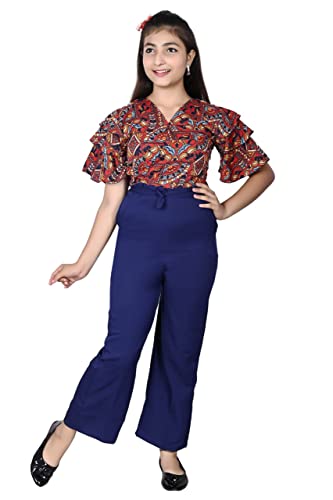 Image of Girls Flared Sleeves Printed Jumpsuit-66