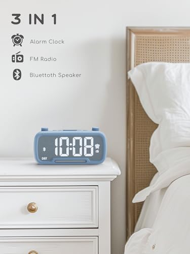 ROCAM Alarm Clock Radio for Bedrooms with Bluetooth Speaker, Auto-Off Timer, Dimmer, Battery Backup, Loud Alarm Clock for Heavy Sleepers with USB Ports Night - Image 2