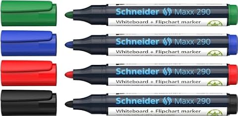 Schneider 129084 Zestaw Markerów do Tablic i Flipchartów, Wielokolorowy, 4 Sztuki