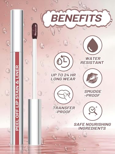 Image of Lip Stain Peel Off Lip Liner Stain with Tweezer, Long Lasting Matte Lip Tint Tattoo, Highly Pigmented Color Lip Makeup, Waterproof Lipstick, Transfer-proof Lipstain for Women, Toffee Rose