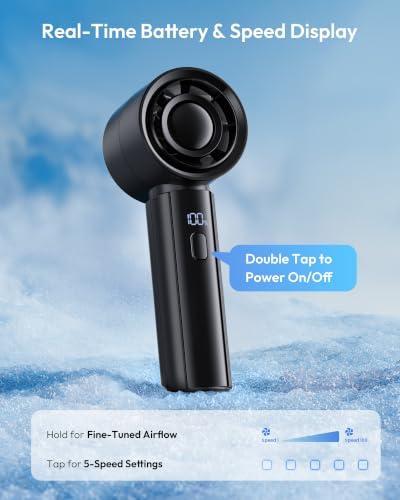 Image of gaiatop Powerful Handheld Fan Rechargeable, High Speed 100-Level Turbo Fan | Portable Small Hand Fan, Up to 11 Hrs, with LED Display, Summer Outdoor Travel Essentials, Dad Gifts for Men Women, Black