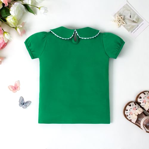 Image of 12M-14Y Toddler Baby Girls Peter Pan Collar Blouse Kids Girl Solid Color Puff Sleeve T-Shirts Casual Tee Tops