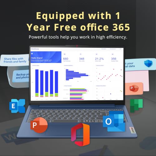 Image of Lenovo Ideapad Slim 3 15.6 inch Anti-Glare FHD Laptop, Intel Processor N150, 8GB LPDDR5 RAM, 1.12TB Storage(128GB UFS+1TB Docking Station), Long Battery Life, Wi-Fi 6, Numeric Keypad, Win 11 Pro, Blue