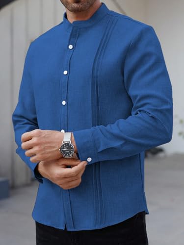 Image of TAGDO Men's Mandarin Collar with Button-Down Shirts | Full Sleeve Linen Casual Shirt for Man | Stylish Summer - Regular Fit Office, Party (2047)