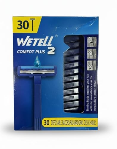 Image of WETELL Comfort Plus 2 Disposable Razors for Men & Women, Twin Blade Shaving Razor with Lubricating Strip, Bulk Pack of 30 (WT202417)