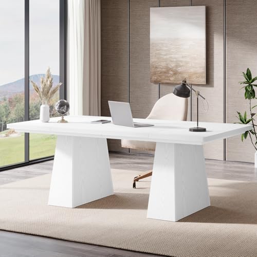 Tribesigns 63-Inch Executive Desk, Large Office Computer Desk with Double Pedestal, Modern Simple Workstations Writing Table Conference Table Business Furniture for Home Office, White