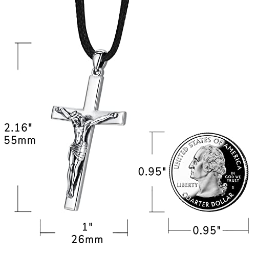 Image of Eusense Cross Necklace for Women Men Crucifix Pendant Sterling Silver 925 Cruz De Caravaca Cross Jesus Crucifix Jewelry