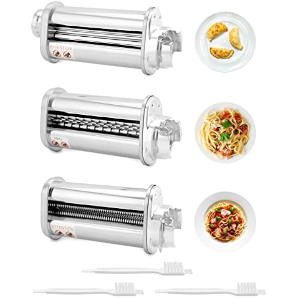 QWORK® Zestaw 3 akcesoriów do makaronu — kompatybilny z robotem kuchennym Bosch MUM5 MUM4 i częścią serii MUM2 — wałki do arkuszy makaronu, nóż do spaghetti, nóż do fettuccine