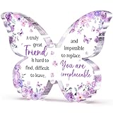 Glydein Friend Friendship Gifts for Women, Purple Butterfly Acrylic Plaque Desk Decor, Gifts for Friends Women Unique, Bestie Best Friendship Female Present, 5 x 3.8 x 0.5 inches