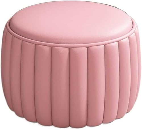 Footstool Household Low Stool, Round Stool, Living Room Sofa Stool, Coffee Table Stool, Round Pier Stool, Solid Wood Leather StoolD
