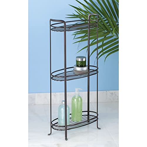 Mdesign 3 Tier Vertical Standing Bathroom Shelving Unit, Decorative Metal Storage Organizer Tower Rack With 3 Basket Bins To Hold And Organize Bath Towels, Hand Soap, Toiletries - Bronze #TOP1