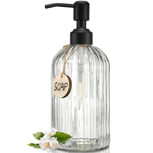 JASAI 18Oz Simple Glass Soap Dispenser with Black Rust Proof Pump.