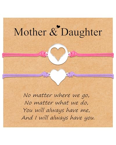 YELUWA Daughter Gifts from Mom, Mother Daughter Bracelets Set for 2 Mothers Day Gifts for Mom Mommy and Me Matching Heart Wish Bracelets Birthday Gift