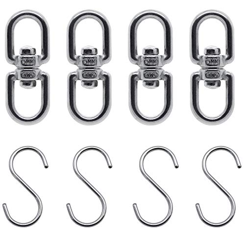 KingYH 4 Pack Swivel Ring Stainless Steel Smooth Hanging Basket Spinners Swivel Hook with S Hook for Hanging Plants Flower Pot Swing Boxing Bag Lanyards Rigging-Big