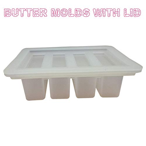 Large 4 Cavities Silicone Butter Mold, Pudding And Jello Butter Molds Silicone, Bread, Cheesecake, Bar, 4-Cavity Silicone Butter Mold With Lid (1, White Clear) #TOP2