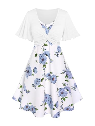 Image of Rosegal Plus Size Women Cottagecore 2PC Floral Sundress Set