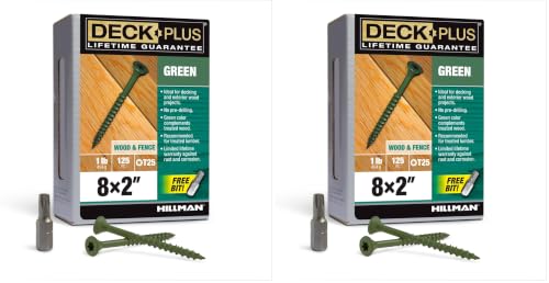 Image of Deck Plus 2 Inch Epoxy Coated Exterior Wood and Fence Screws #8 x 2 Torx /Star Drive Included Coarse Thread, Outdoor Rust Resistant Decking Screw, Green, 1lb Box, 125 Pieces | 48399 (Pack of 2)
