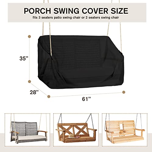 Hanging Porch Swing Cover Hammock Swing Cover Water Resistant Oxford Fabric Outdoor Swing Chair Cover Canopy Replacement Cover All Weather Protected Patio Swing Furniture Cover-61X28X(35-28)’’ (Black) #TOP1