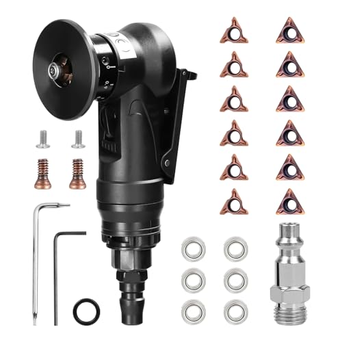 HSOKEW Mini Chamfering Machine, Handheld Air Beveling Machine Pneumatic Tool Air Beveling Tool Edge Beveler for Metal Trimming Arc Corner Deburring Linear Beveling Trimming (6*R+ 6*C blade+4*bearing)