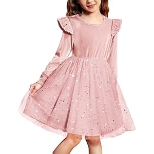 Arshiner Toddler Tutu Dresses Little Girls Velvet Tulle Fall Winter Long Sleeve Ruffle Holiday Party Dress 2-6Y