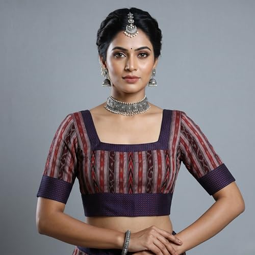 Image of Ethnic Sambalpuri Ikat Unstitched Cotton Blouse Piece with Woven Border